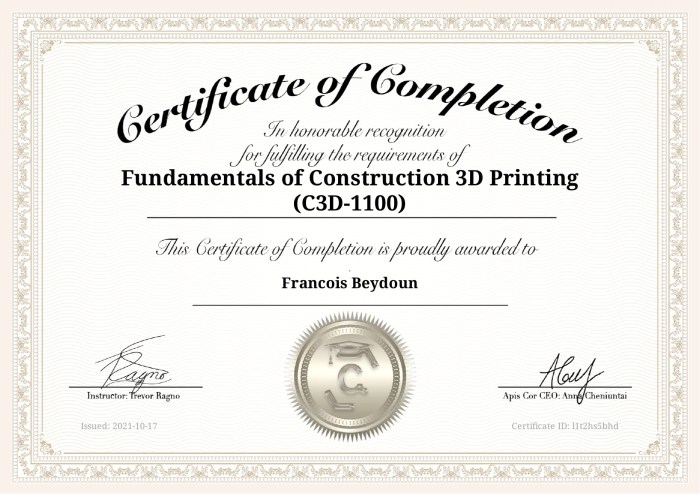 Apis Cor certificate