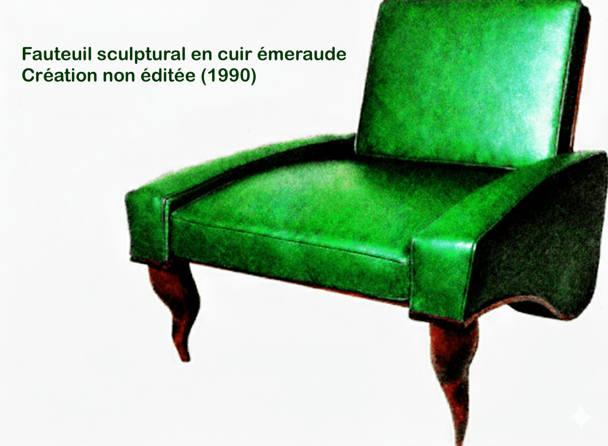 Fauteuil sculptural en cuir émeraude – Création non éditée (1990)