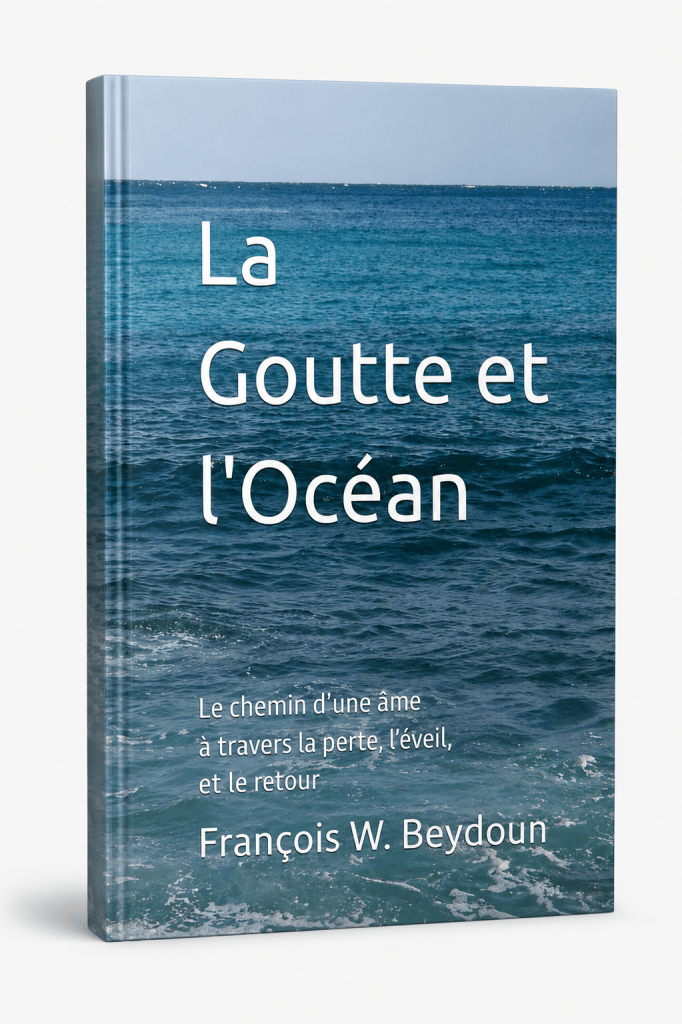 Couverture du livre La Goutte et l'Océan de François W. Beydoun, illustrée par une vue de l'océan.
